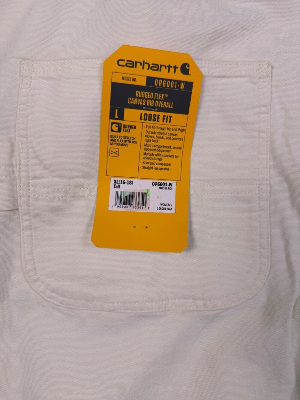 Carhartt Womens White Canvas Rugged Flex Bib Overalls Loose Fit Sz XL (16-18) - Picture 8 of 14